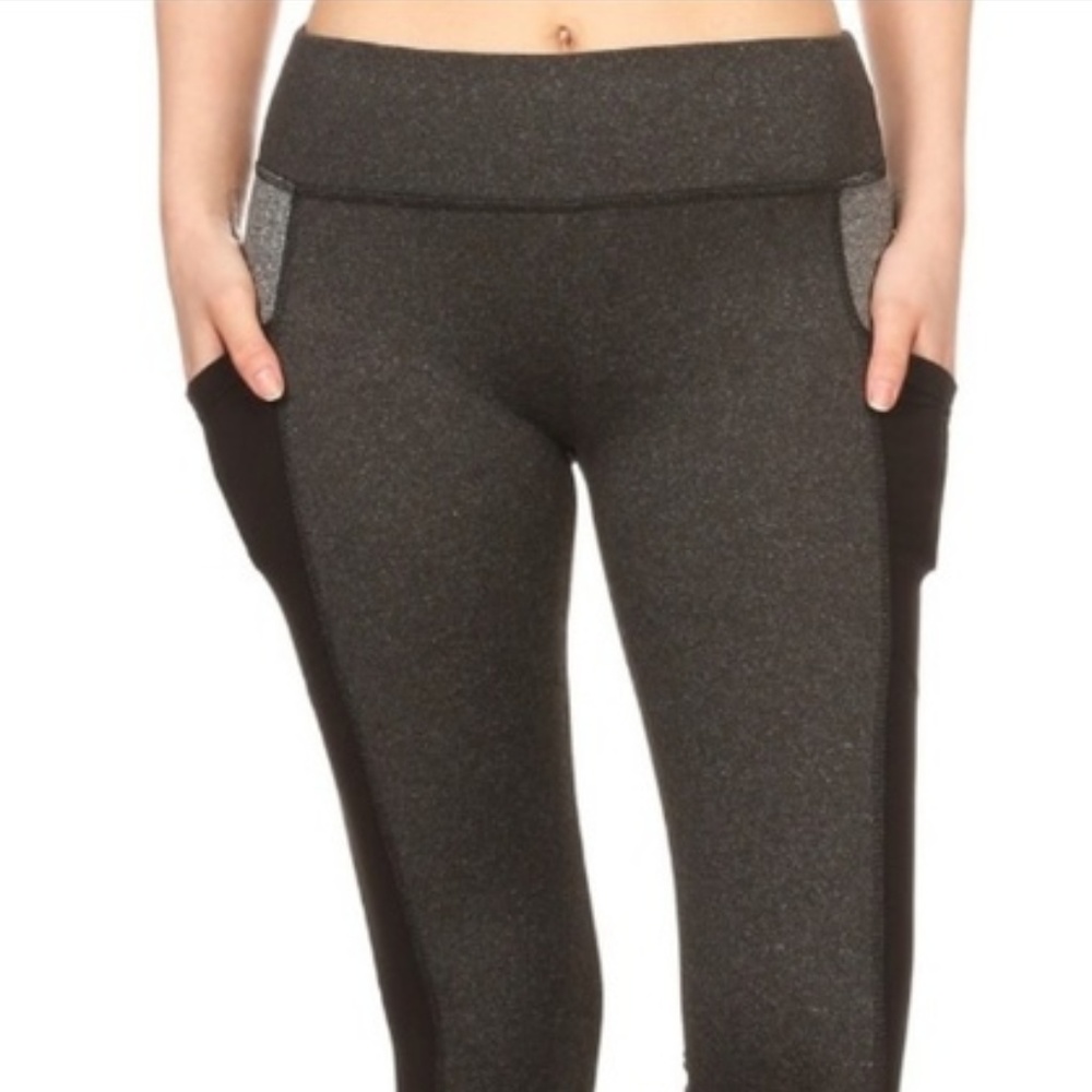 Gray/ Black High Waisted Leggings - Picture 3 of 6